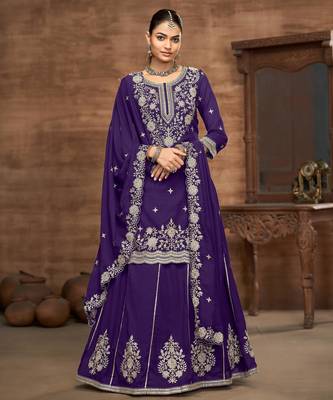 Violet embroidered vichitra silk free size full stitched suit 2