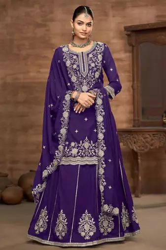 Violet embroidered vichitra silk free size full stitched suit