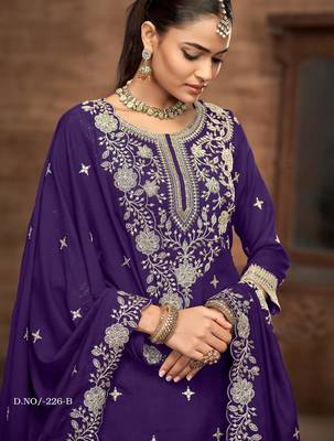 Violet embroidered vichitra silk free size full stitched suit 3