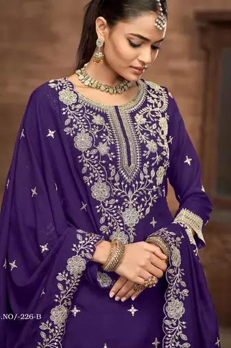 Violet embroidered vichitra silk free size full stitched suit