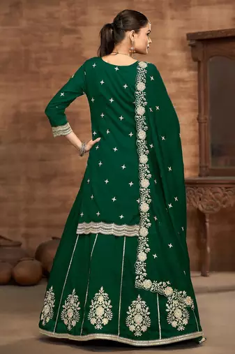 Green embroidered vichitra silk free size full stitched suit