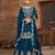 Teal embroidered vichitra silk free size suit