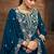 Teal embroidered vichitra silk free size suit
