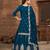 Teal embroidered vichitra silk free size suit