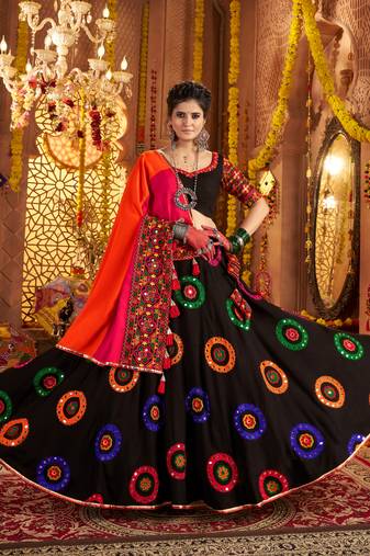 BLACK thread embroidered mirror work stitched lehenga choli