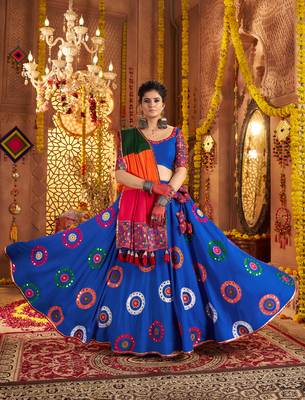 ROYAL BLUE THREAD EMBROIDERED MIRROR WORK STITCHED lehenga choli 1