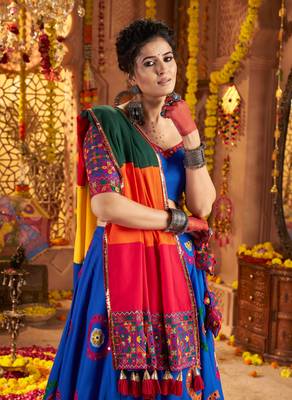 ROYAL BLUE THREAD EMBROIDERED MIRROR WORK STITCHED lehenga choli 3