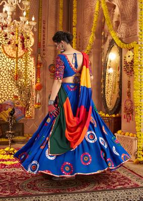 ROYAL BLUE THREAD EMBROIDERED MIRROR WORK STITCHED lehenga choli 4