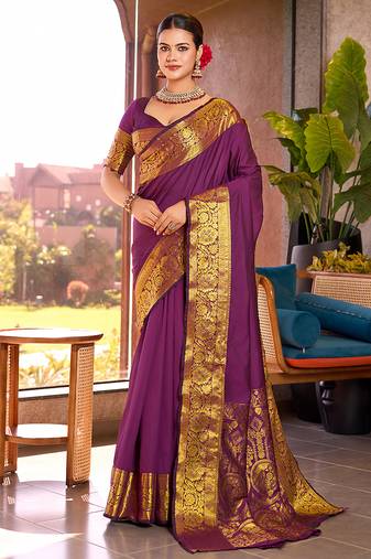 maroon silk blend saree with weaving contrast pallu and blouse piece