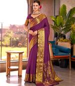 maroon silk blend saree with weaving contrast pallu and blouse piece