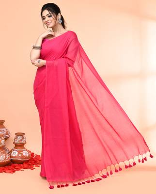 Pink mulmul cotton saree without blouse piece 4