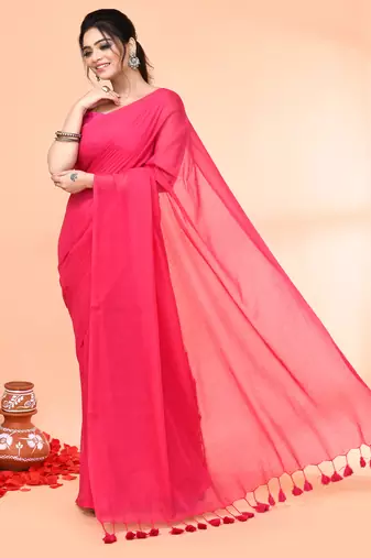 Pink mulmul cotton saree without blouse piece