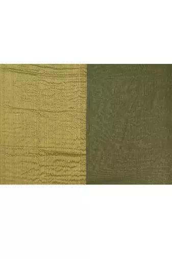 dark green cotton handloom saree with gold zari stripes
