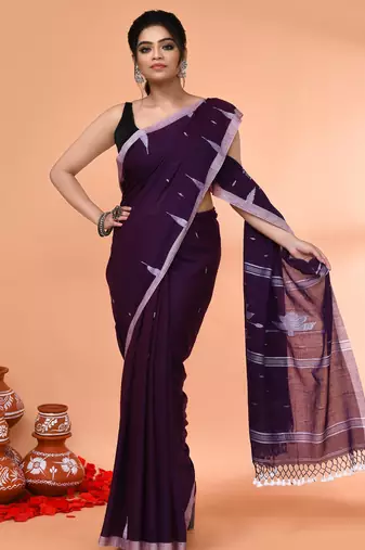 purple mul cotton handloom jamdani saree with blouse piece