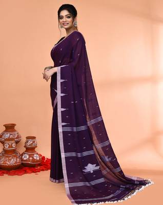 purple mul cotton handloom jamdani saree with blouse piece 6