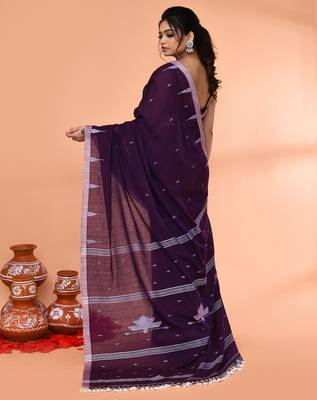 purple mul cotton handloom jamdani saree with blouse piece 7