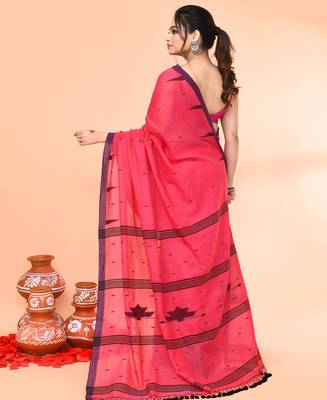 pink mul cotton handloom jamdani saree with blouse piece 5