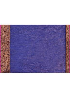 cotton blend royel blue handloom saree with blouse piece 5
