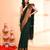 cotton blend dark green handloom saree with blouse piece