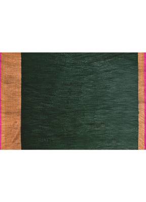 cotton blend dark green handloom saree with blouse piece 6