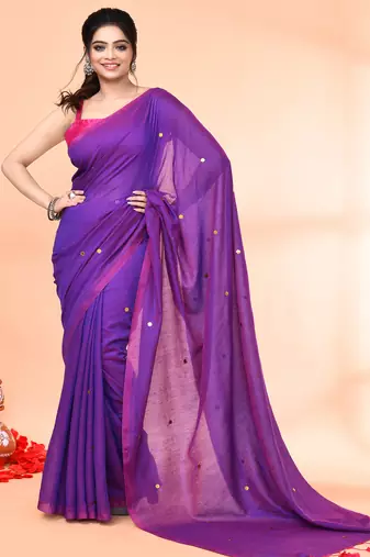 cotton handloom purple sequin saree with blouse piece