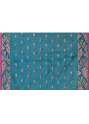 cotton blend teal handloom saree with blouse piece 5