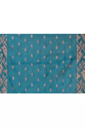 cotton blend teal handloom saree with blouse piece