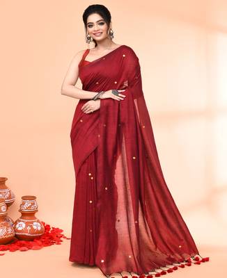 cotton handloom maroon sequin saree with blouse piece 3
