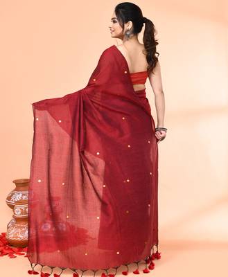 cotton handloom maroon sequin saree with blouse piece 4