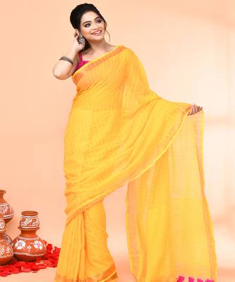 cotton handloom yellow sequin saree with blouse piece 4