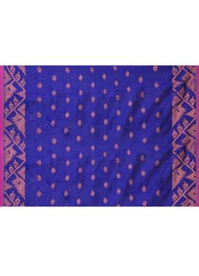 cotton blend royal blue handloom saree with blouse piece 5