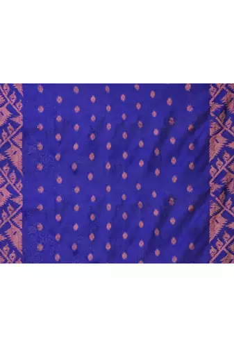 cotton blend royal blue handloom saree with blouse piece