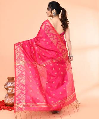 cotton blend rani handloom saree with blouse piece 4