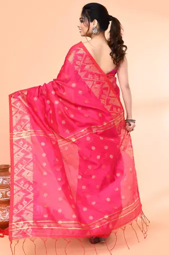 cotton blend rani handloom saree with blouse piece
