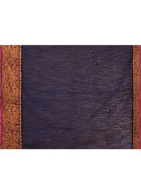 cotton blend navy blue handloom saree with blouse piece 5