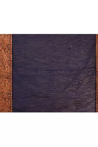 cotton blend navy blue handloom saree with blouse piece