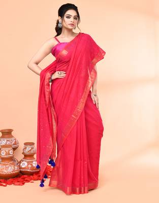 cotton handloom pink sequin saree with blouse piece 4
