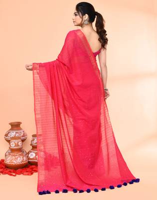 cotton handloom pink sequin saree with blouse piece 5