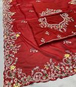 Red Party Wear Rangoli art Silk Saree