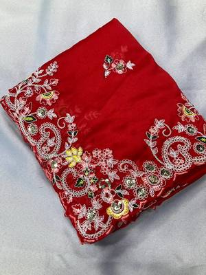 Red Party Wear Rangoli art Silk Saree 3