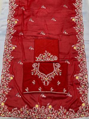 Red Party Wear Rangoli art Silk Saree 4