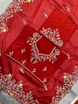 Red Party Wear Rangoli art Silk Saree 5