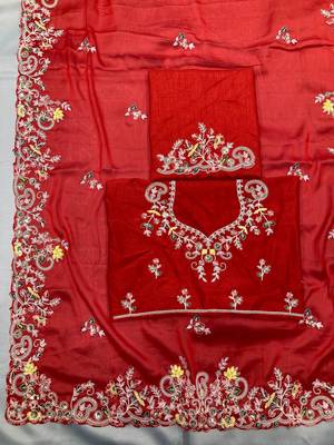 Red Party Wear Rangoli art Silk Saree 6