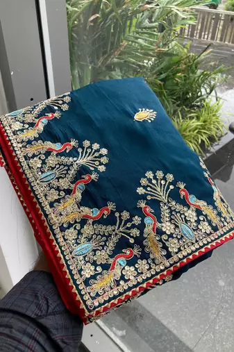Teal Blue Party Wear Soft star georgette Saree