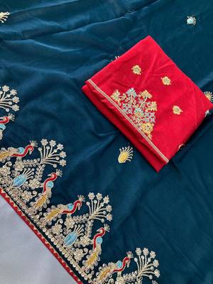 Teal Blue Party Wear Soft star georgette Saree 5
