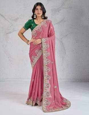 Onion pink Party Wear Soft Star Georgette Saree 1