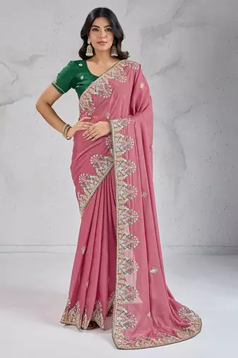 Onion pink Party Wear Soft Star Georgette Saree