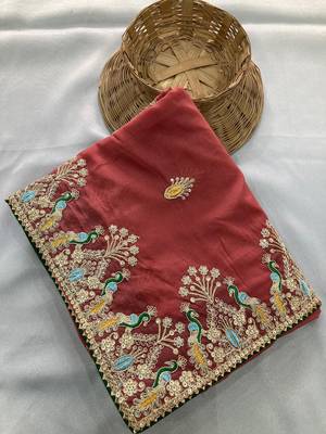 Onion pink Party Wear Soft Star Georgette Saree 4