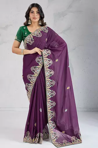 Wine  Party Wear Soft Star Georgette Saree