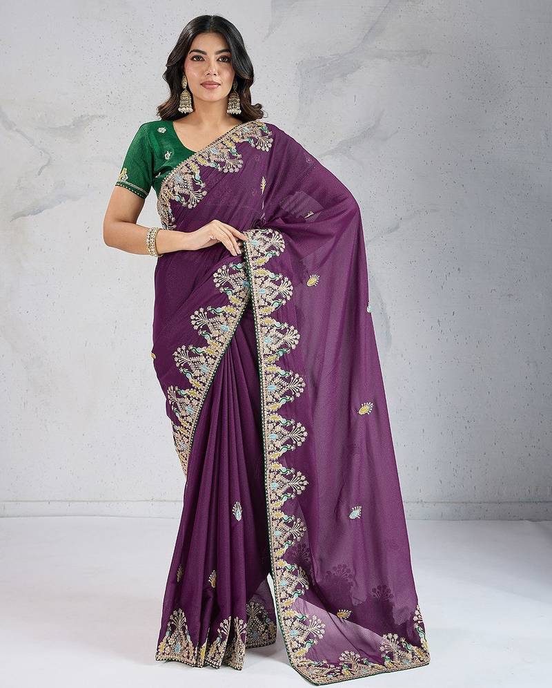 Wine  Party Wear Soft Star Georgette Saree